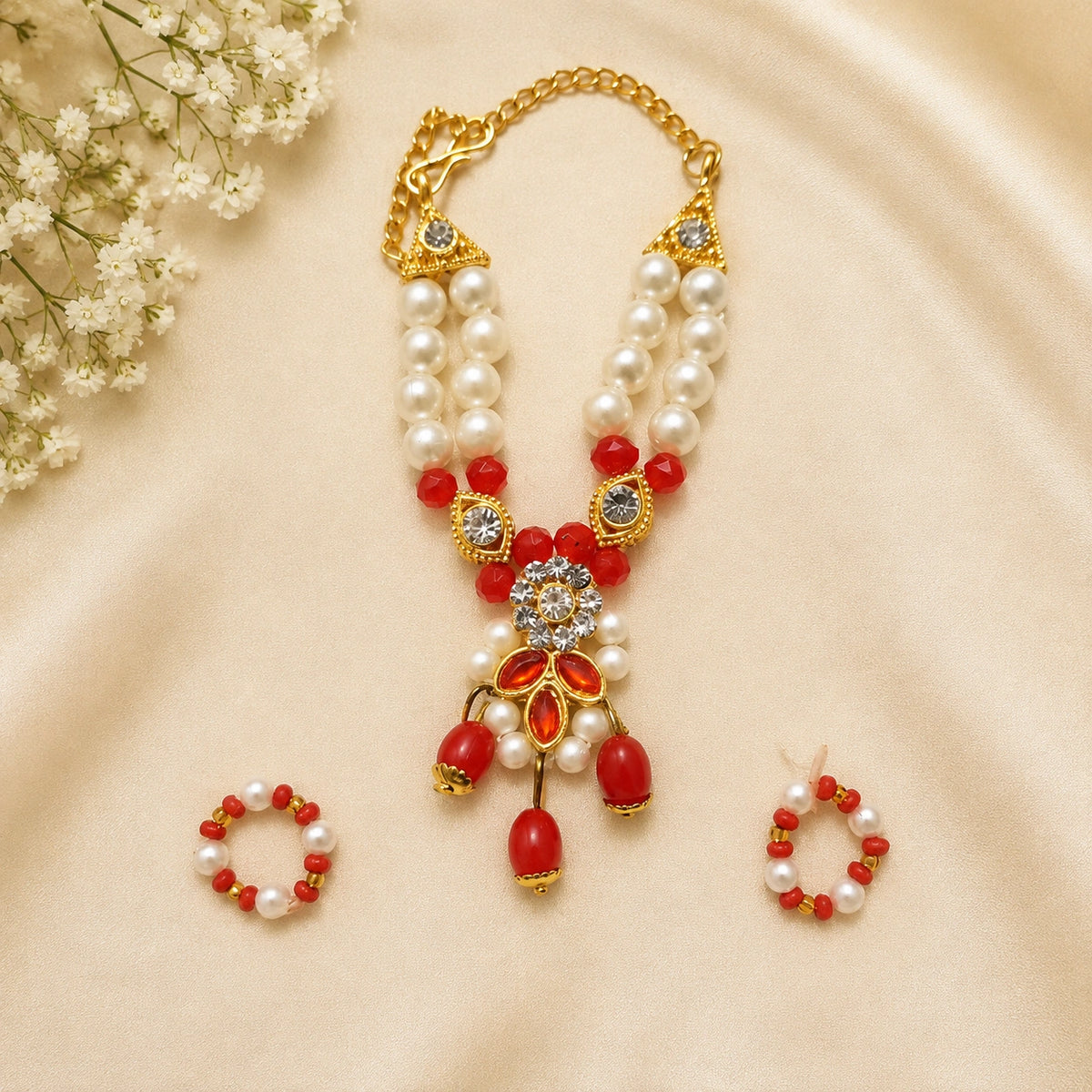 Shri Braj Gulab Ratna Haar Set - Red