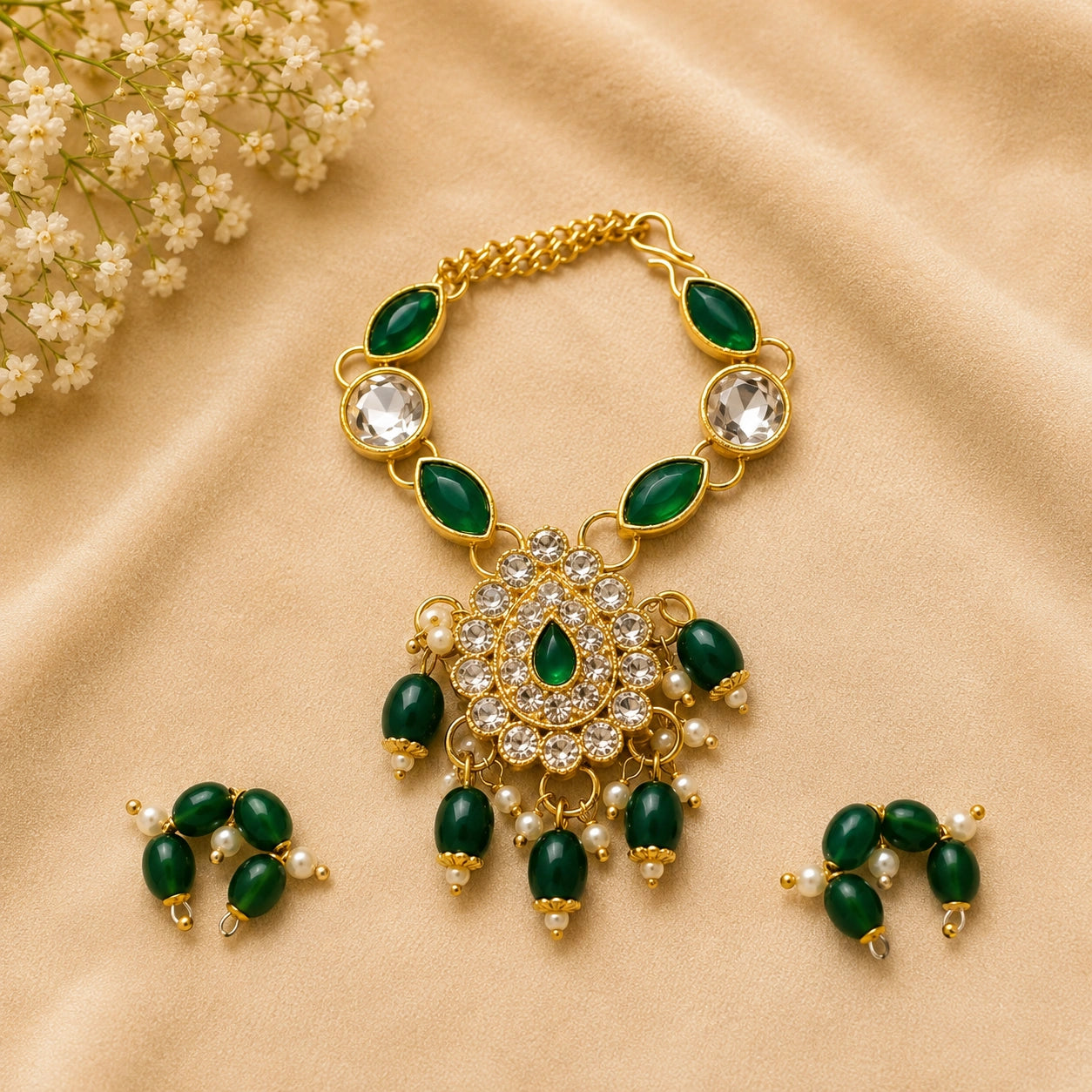Shri Hari Ratna Haar Set - Green