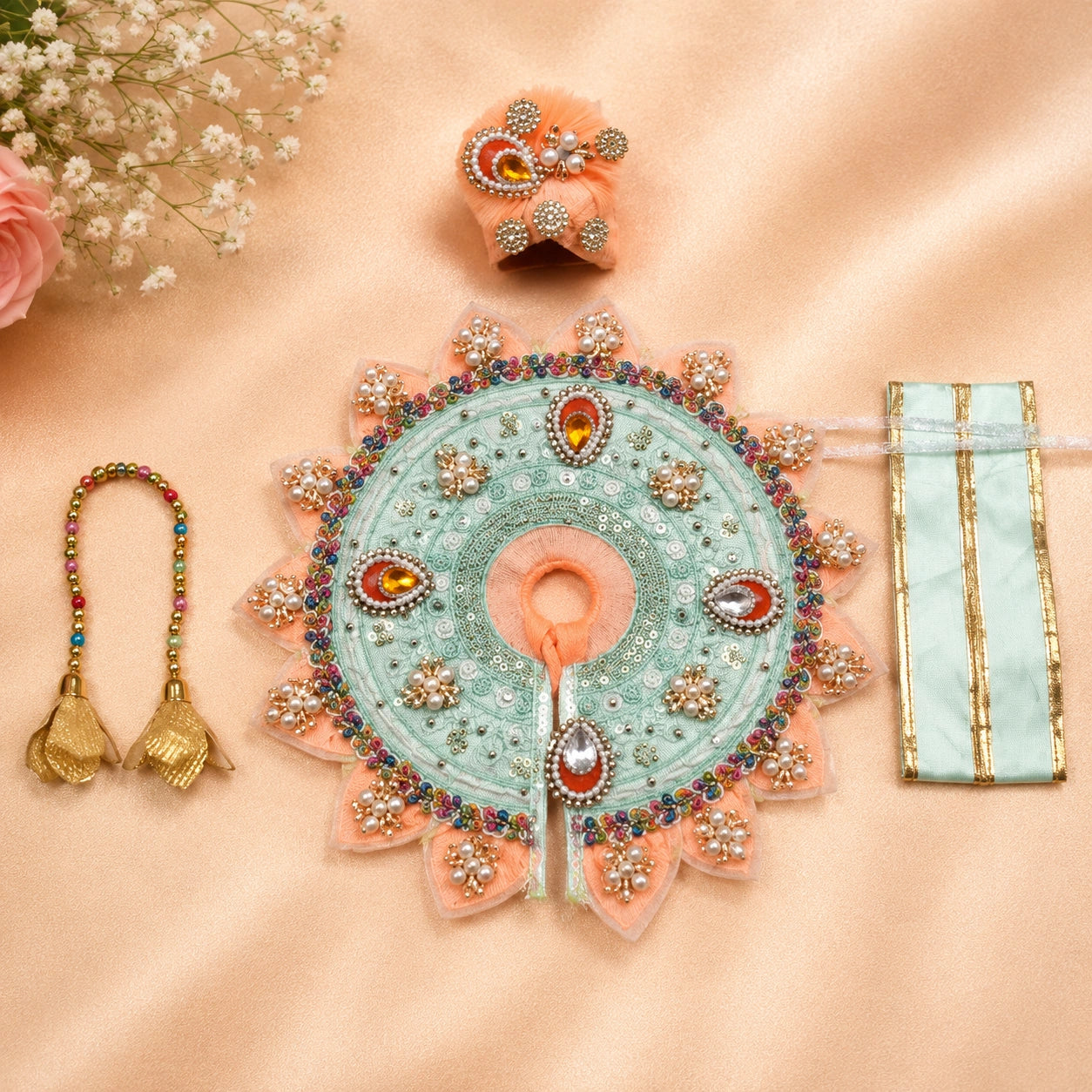 Shri Braj Kamal Madhuri Shringar Poshak Set- Ice Blue