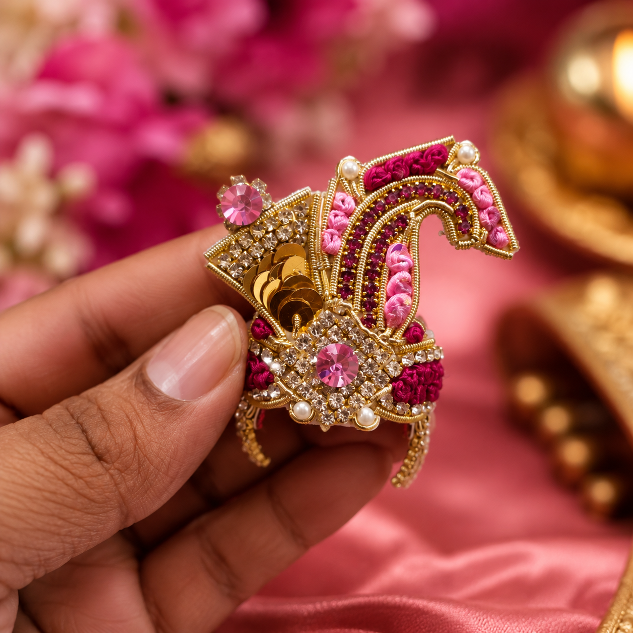 Vrindavan Gulabi Kundan Mukut for Laddu Gopal Ji