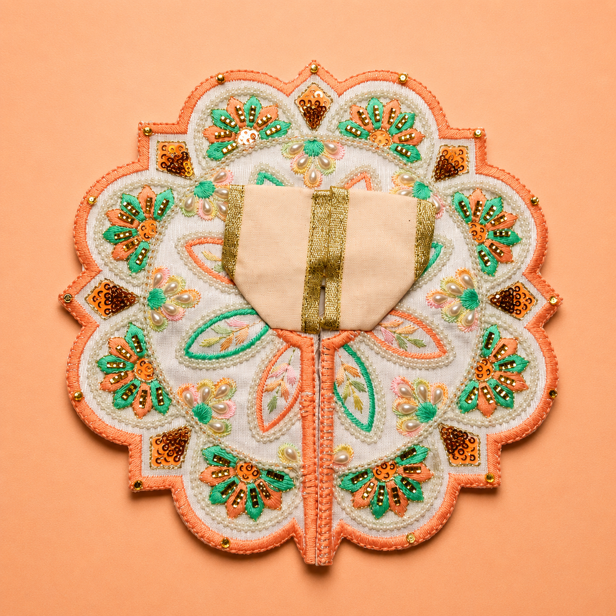 Shri Braj Padmavilas Peach Poshak – Designer Laddu Gopal Lotus Shringar Dress | Mathura Vrindavan Handcrafted