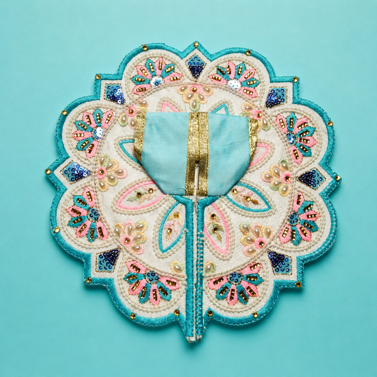 Shri Braj Padmavilas Sky Blue Poshak – Designer Laddu Gopal Lotus Shringar Dress | Mathura Vrindavan Handcrafted