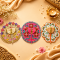 Shri Braj Pushpvaibhav Collection – Set of 3 Designer Laddu Gopal Poshak Combo | Mathura Vrindavan Handcrafted