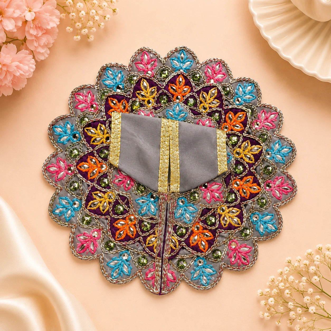 Shri Braj Rajat Mayur Shringar Poshak- Grey