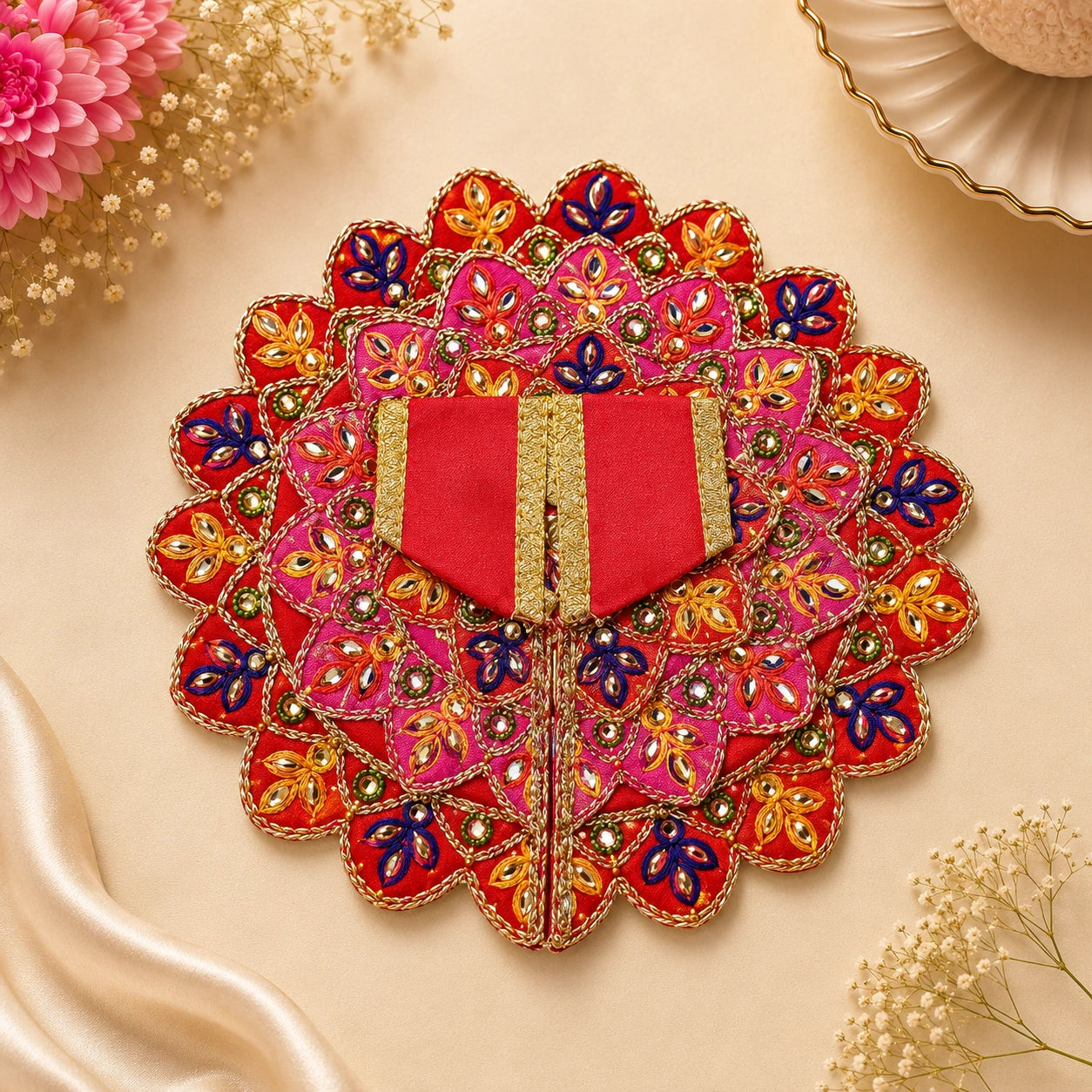 Shri Braj Rajat Mayur Shringar Poshak- Red