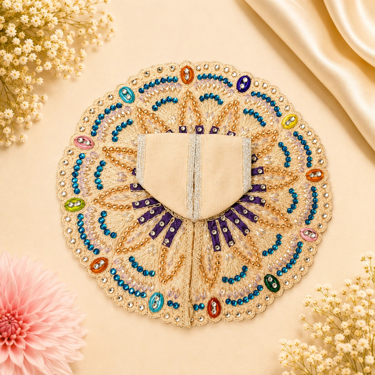 Shri Braj Gulabi Pushpa Shringar Poshak- Cream