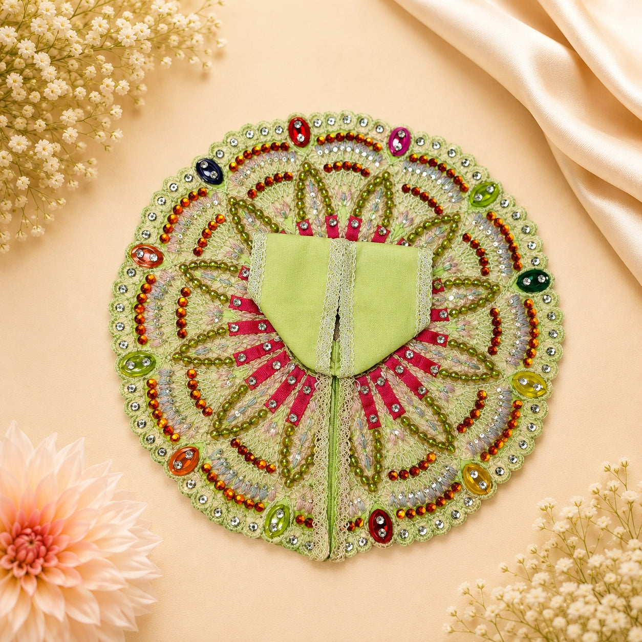 Shri Braj Gulabi Pushpa Shringar Poshak- Green