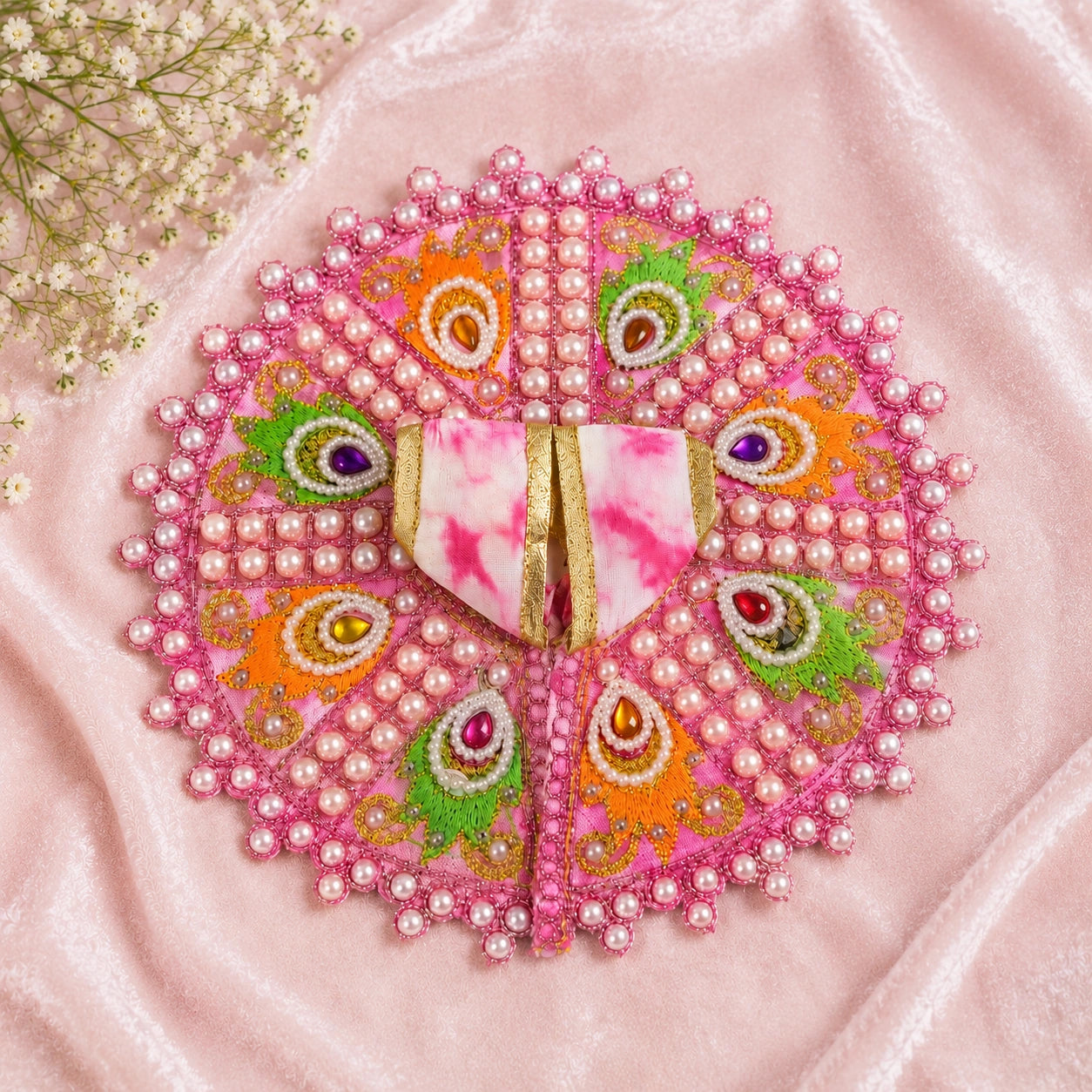 Shri Braj Morpankh Pearl Shringar Poshak for Laddu Gopal Ji -Pink