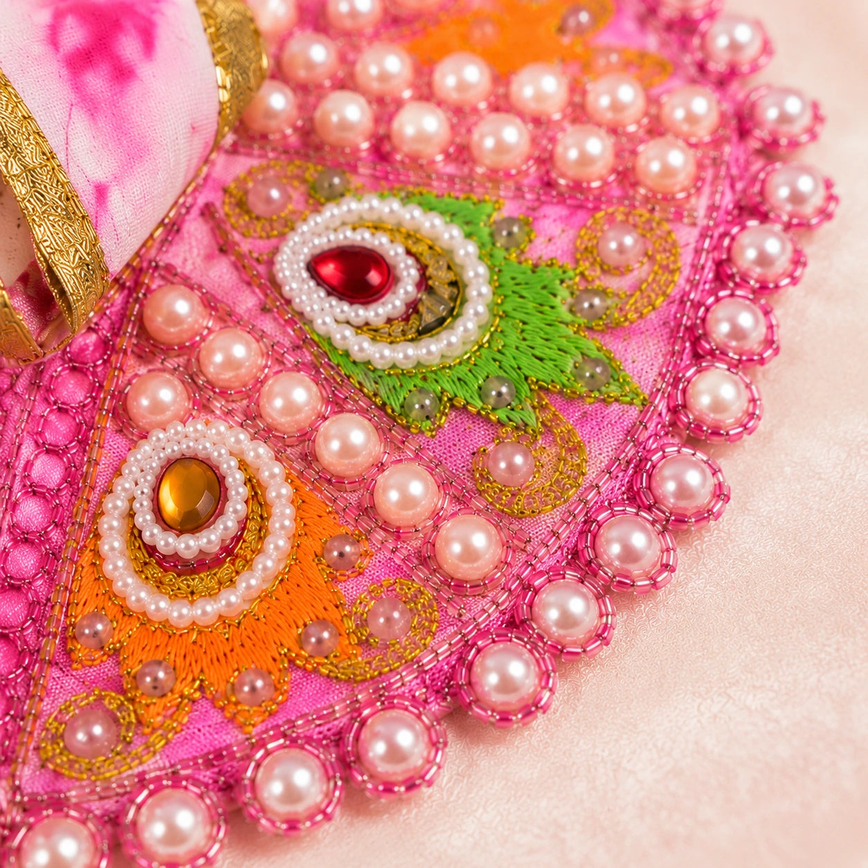 Shri Braj Morpankh Pearl Shringar Poshak for Laddu Gopal Ji -Pink