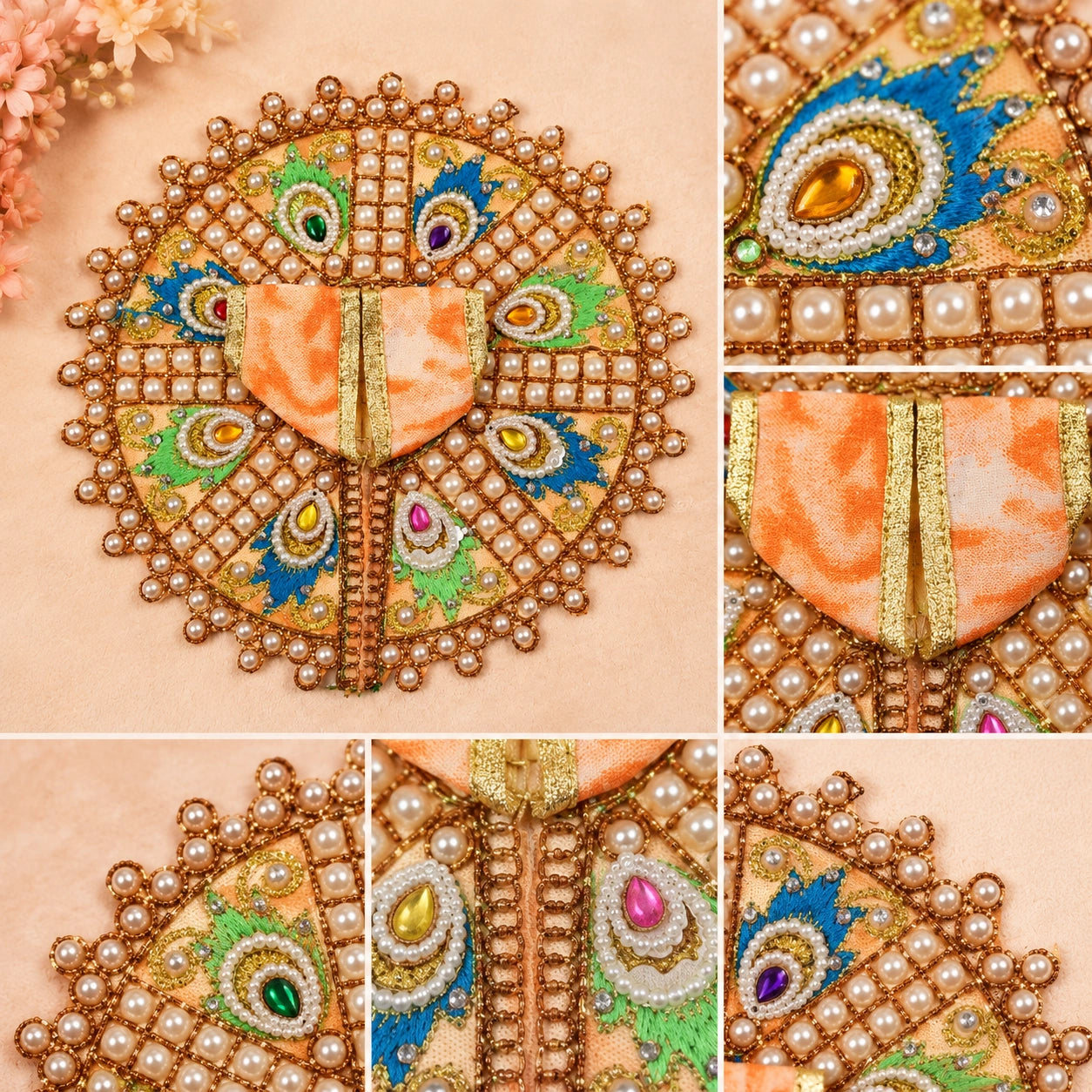 Shri Braj Morpankh Pearl Shringar Poshak for Laddu Gopal Ji - ORANGE
