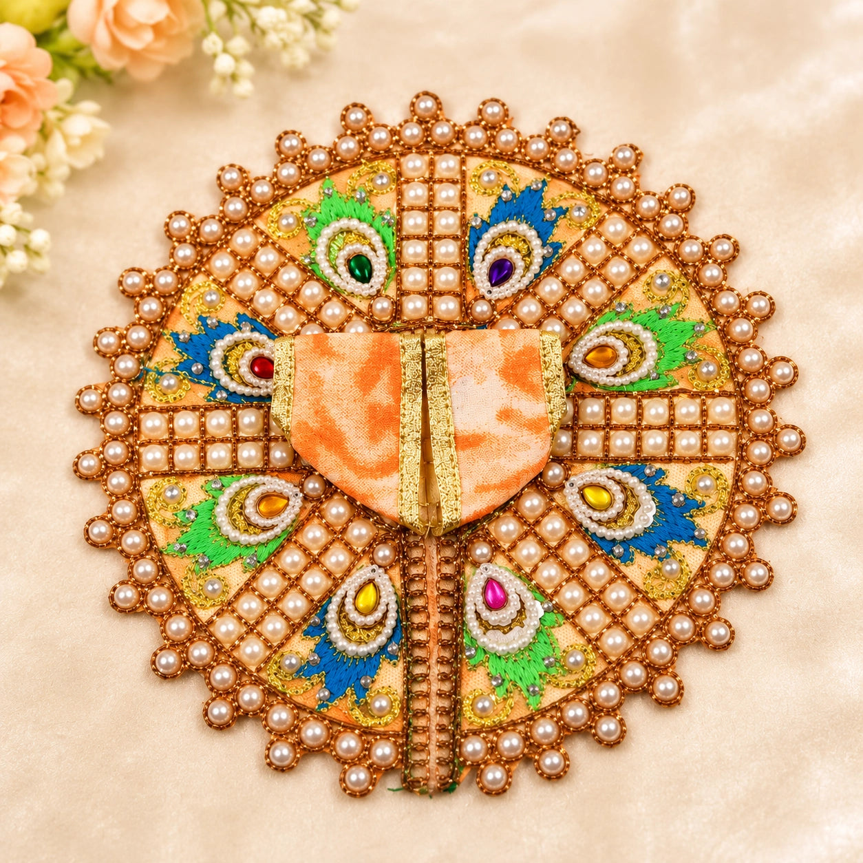 Shri Braj Morpankh Pearl Shringar Poshak for Laddu Gopal Ji - ORANGE