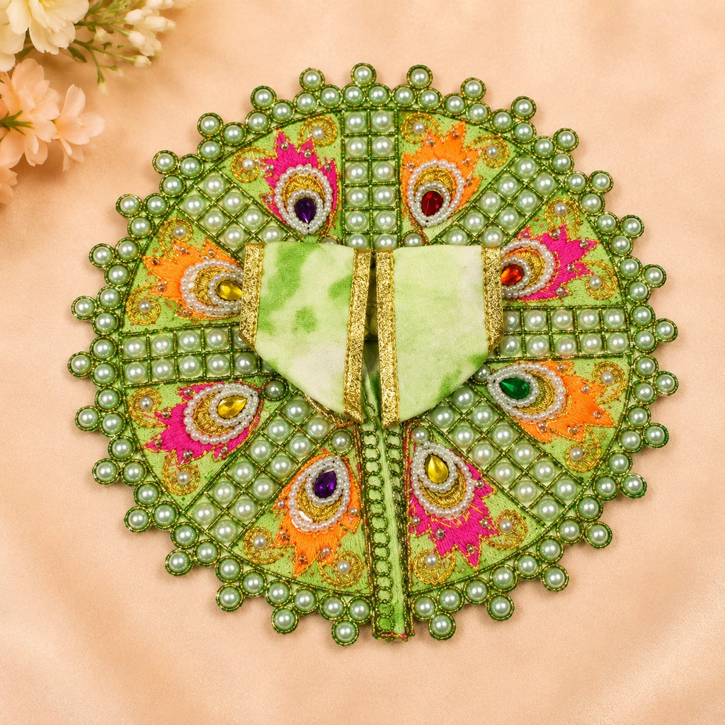 Shri Braj Morpankh Pearl Shringar Poshak for Laddu Gopal Ji - GREEN