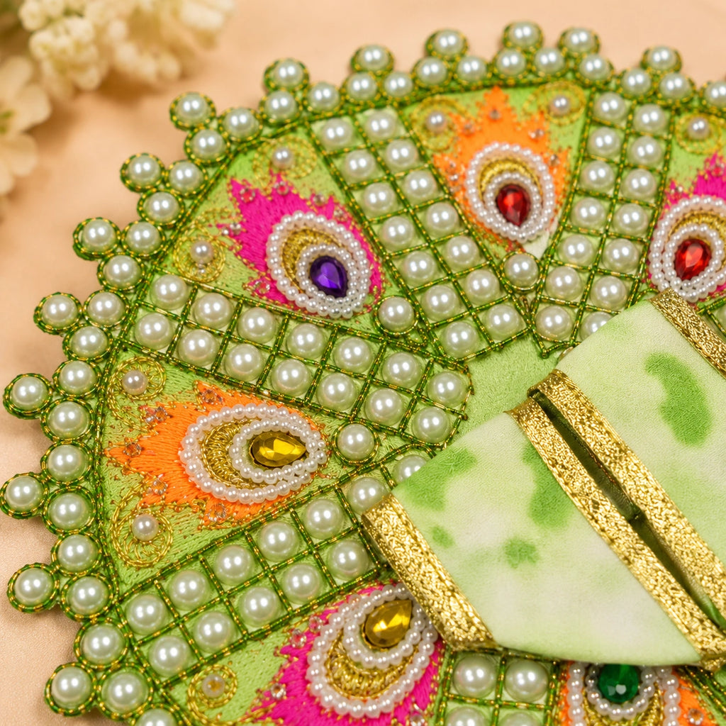 Shri Braj Morpankh Pearl Shringar Poshak for Laddu Gopal Ji - GREEN
