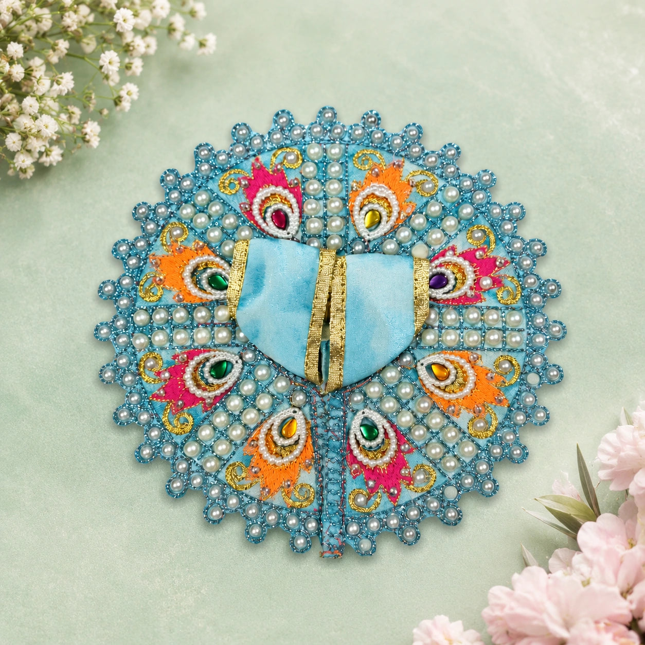 Shri Braj Morpankh Pearl Shringar Poshak for Laddu Gopal Ji - BLUE