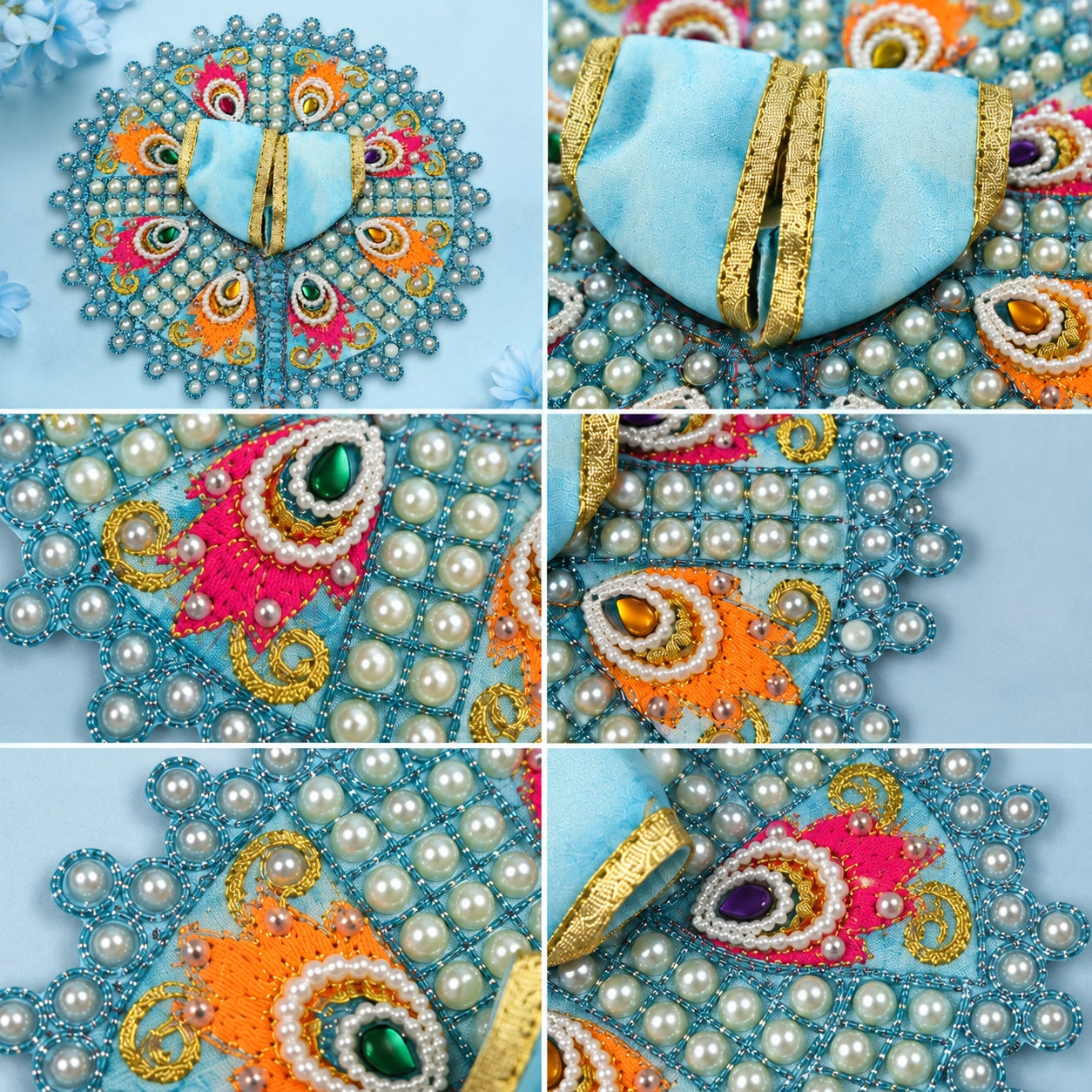 Shri Braj Morpankh Pearl Shringar Poshak for Laddu Gopal Ji - BLUE