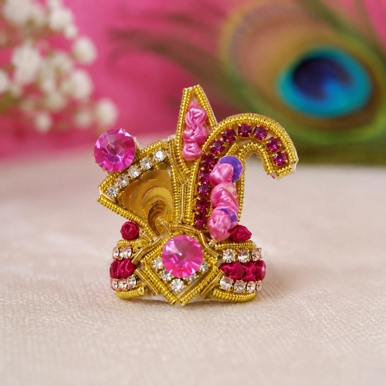 Vrindavan Gulabi Kundan Mukut for Laddu Gopal Ji