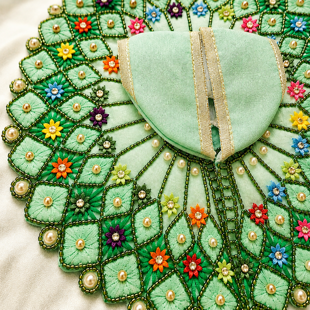 Vrindavan Neelkamal Phoolshringar Poshaak - GREEN