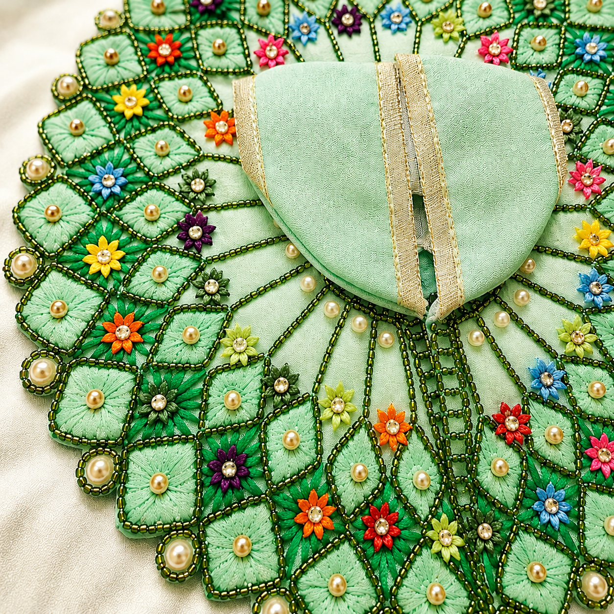 Vrindavan Neelkamal Phoolshringar Poshaak - GREEN