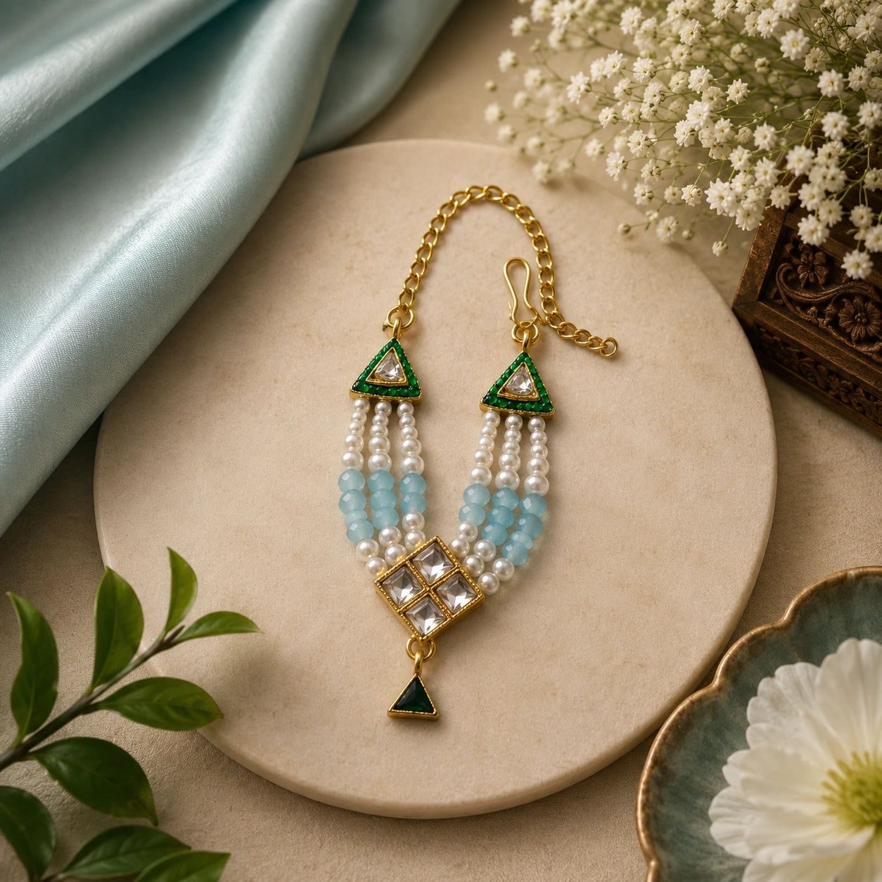 Nidhivan Ratna Haar – Pearl & Kundan Mala for Laddu Gopal Ji