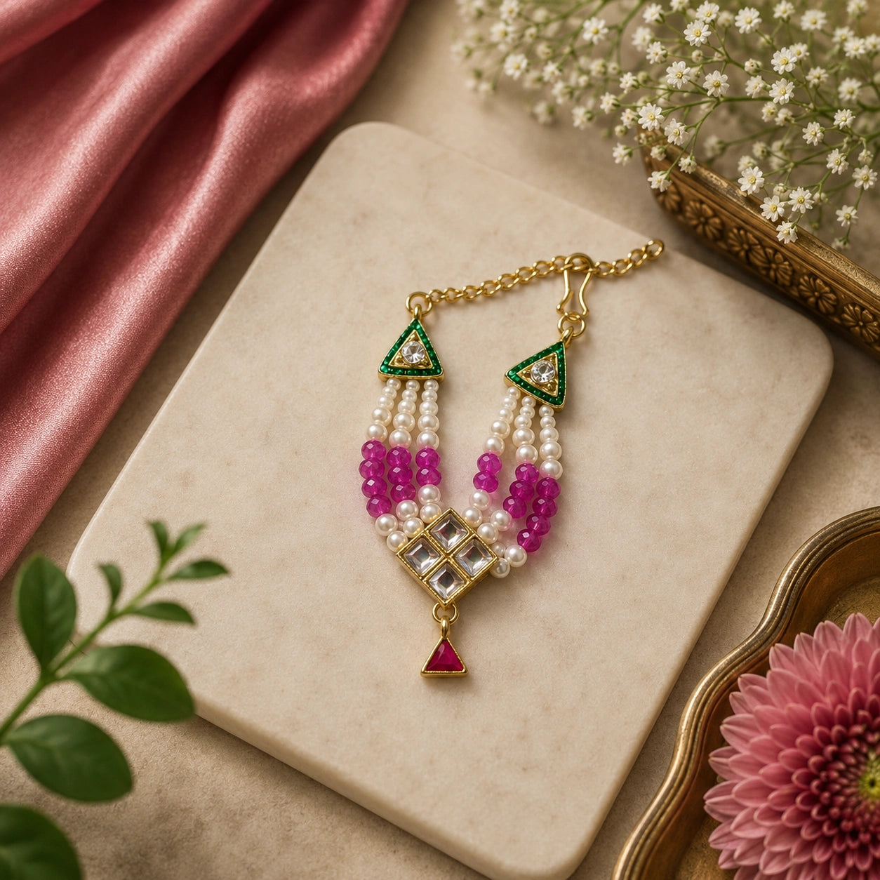 Nidhivan Ratna Haar – Pearl & Kundan Mala for Laddu Gopal Ji