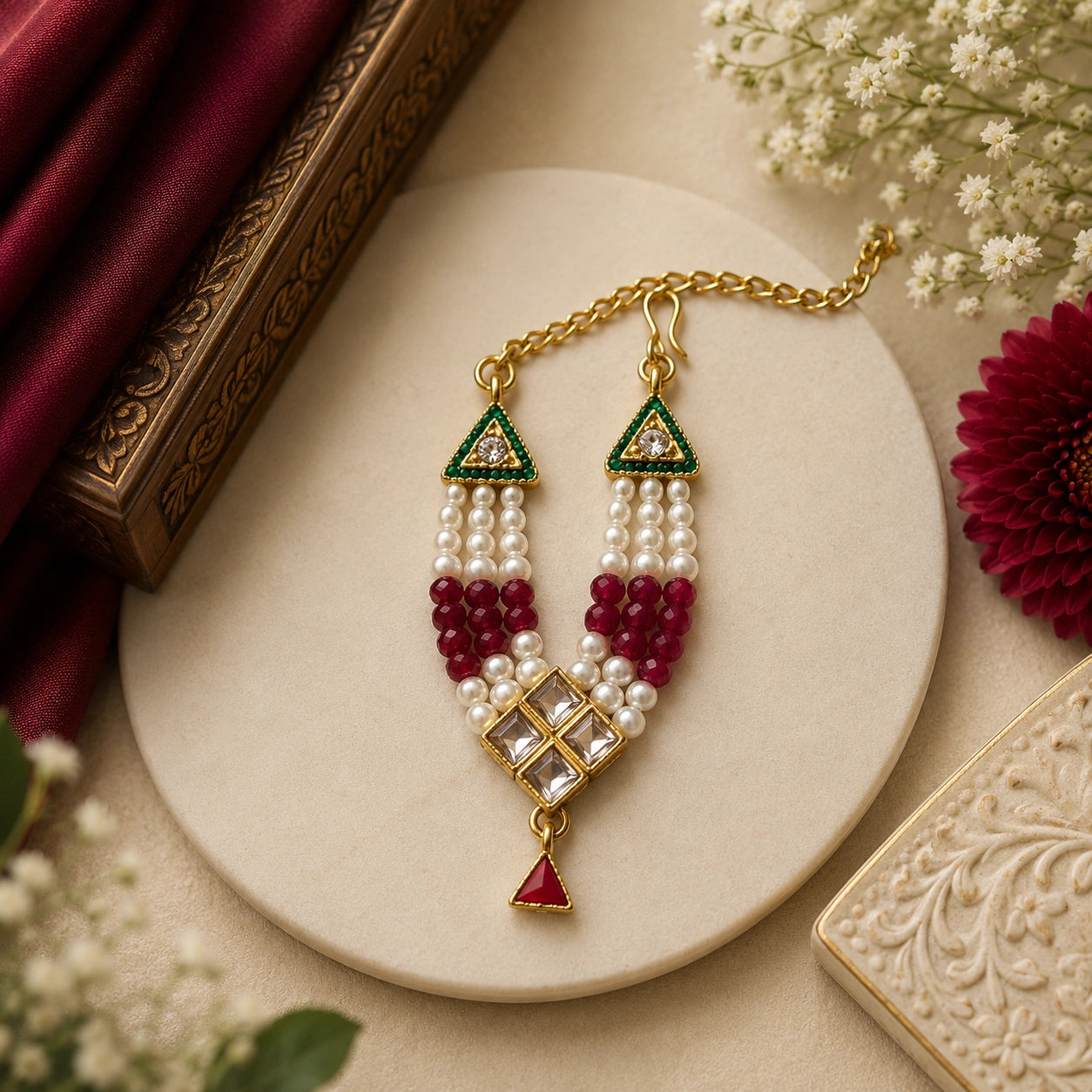 Nidhivan Ratna Haar – Pearl & Kundan Mala for Laddu Gopal Ji