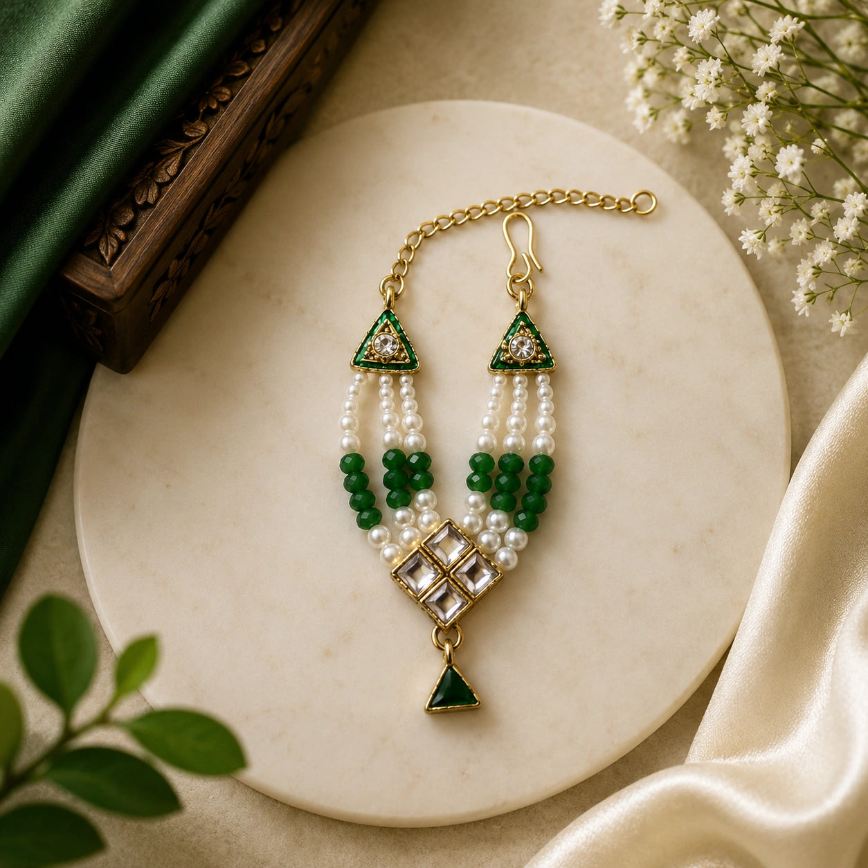 Nidhivan Ratna Haar – Pearl & Kundan Mala for Laddu Gopal Ji