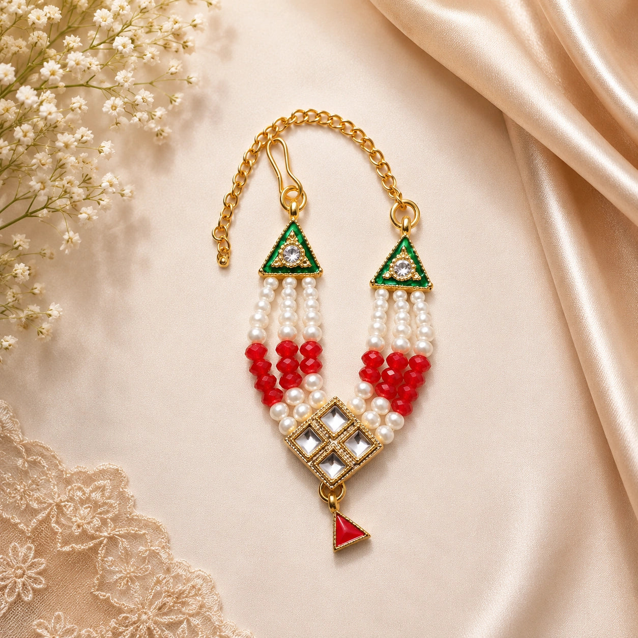 Nidhivan Ratna Haar – Pearl & Kundan Mala for Laddu Gopal Ji