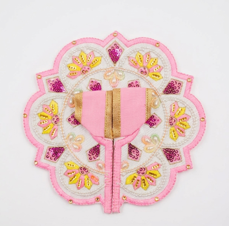 Shri Braj Padmavilas Baby Pink Poshak – Designer Laddu Gopal Lotus Shringar Dress | Mathura Vrindavan Handcrafted