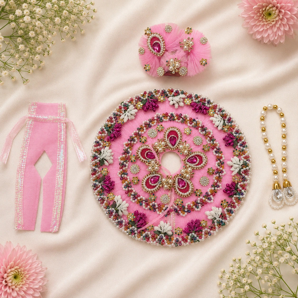 Braj Madhuri 3 Pcs Poshak with Pagdi & Mala - PINK