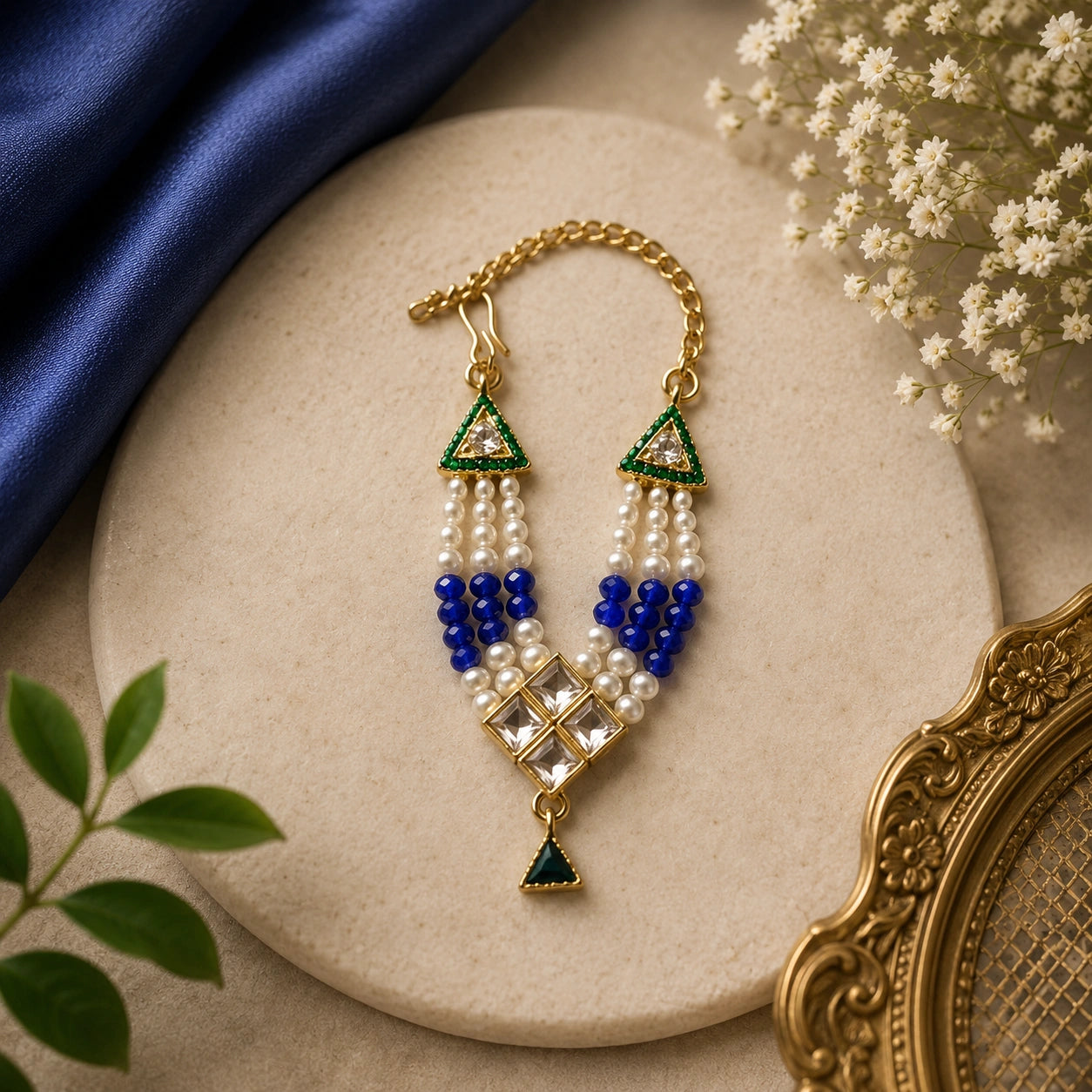Nidhivan Ratna Haar – Pearl & Kundan Mala for Laddu Gopal Ji