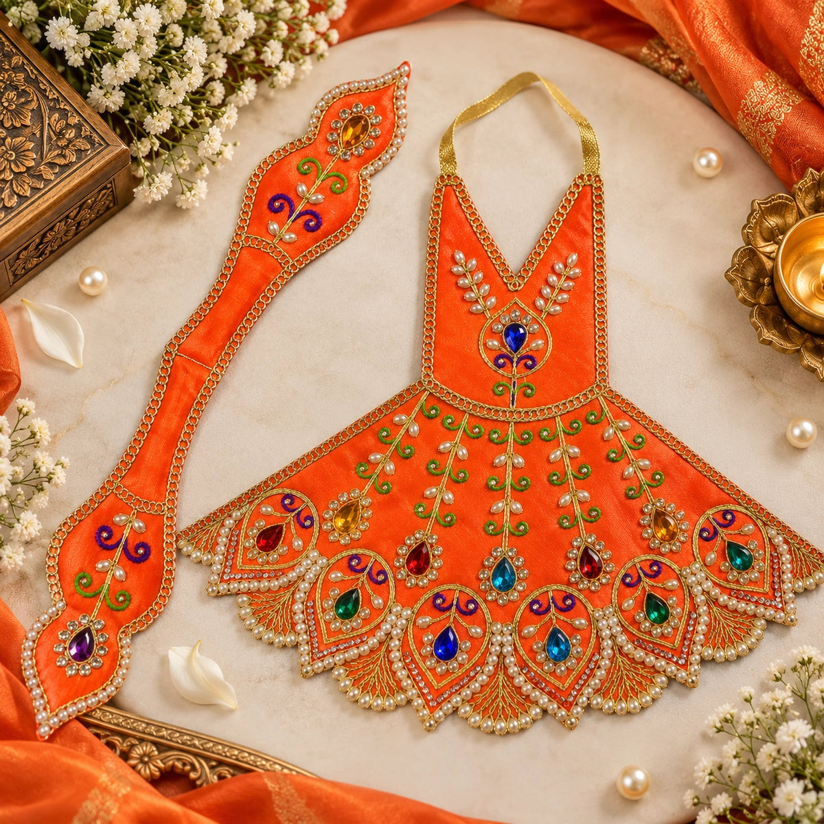 Braj Ras Madhuri 2 Pcs Durga Mata Poshak- Orange