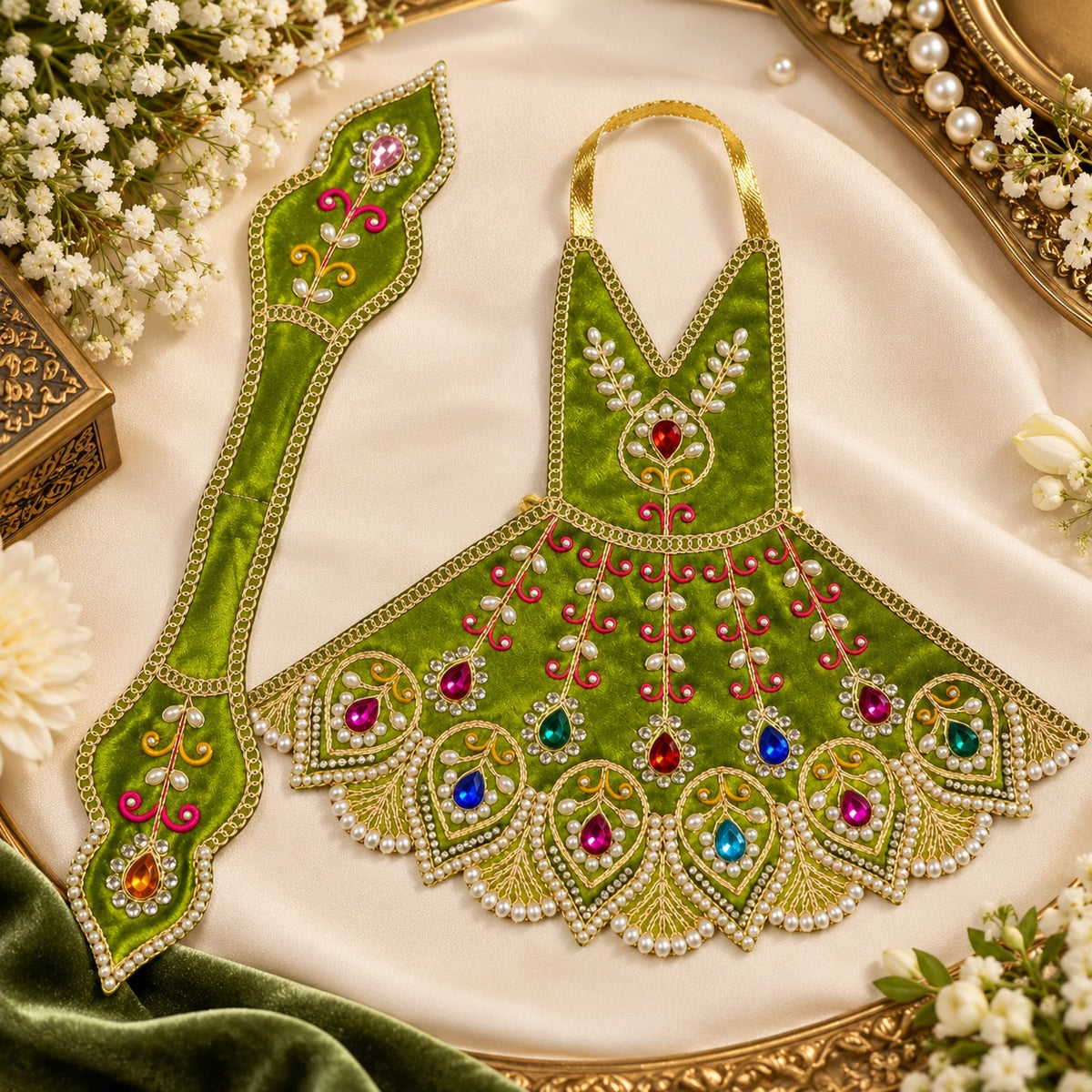 Braj Ras Madhuri 2 Pcs Durga Mata Poshak- Green