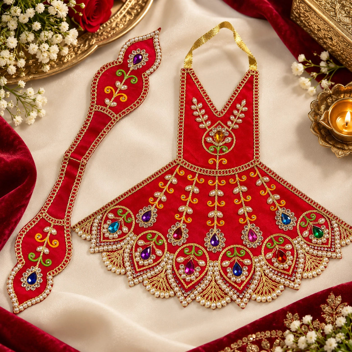 Braj Ras Madhuri 2 Pcs Durga Mata Poshak- Red