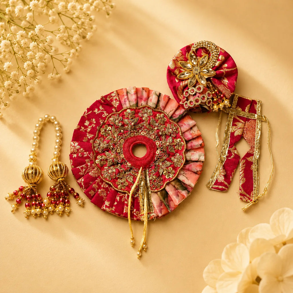 Shri Braj Surangini Shringar Poshak – Designer Laddu Gopal Floral Dress Set | Mathura Vrindavan Handcrafted