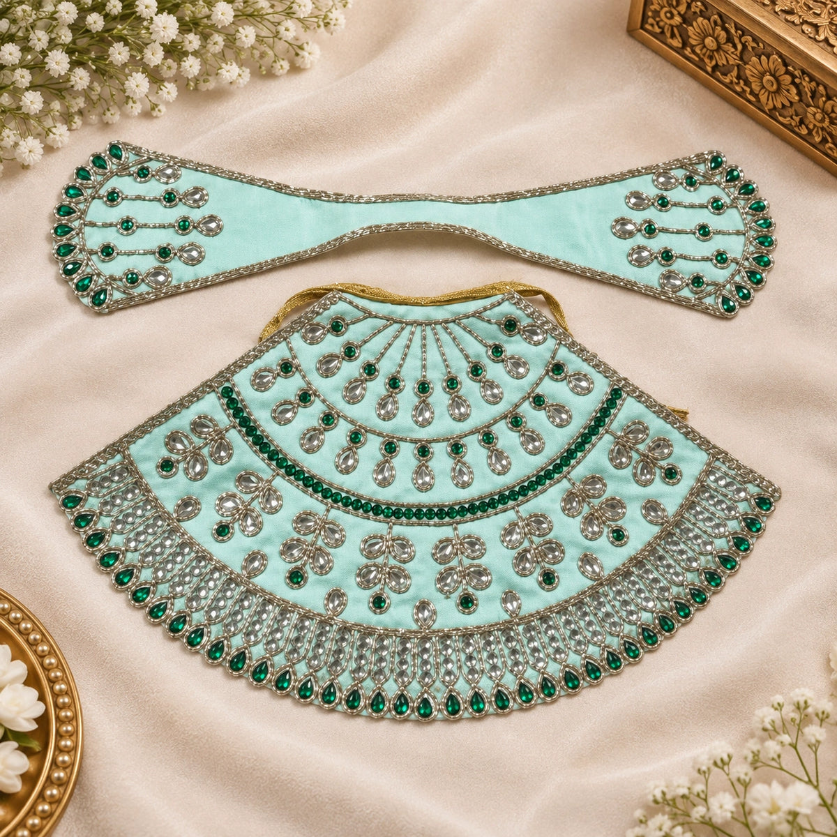 Braj Neel Ratna Lehenga Patka Poshak- Sea Green