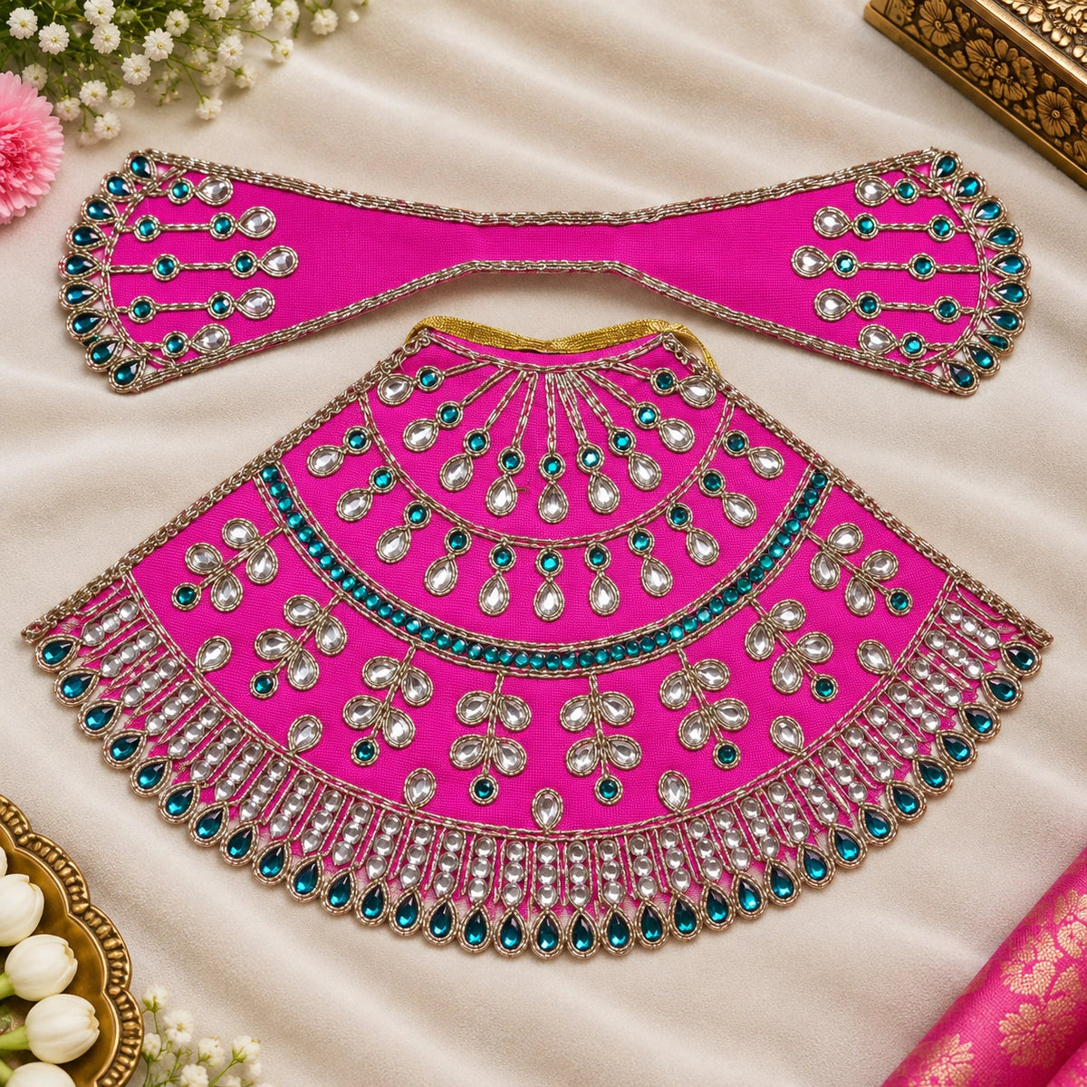 Braj Neel Ratna Lehenga Patka Poshak- Rani Pink