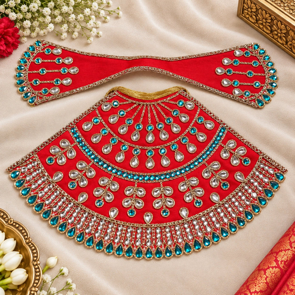 Braj Neel Ratna Lehenga Patka Poshak- Red