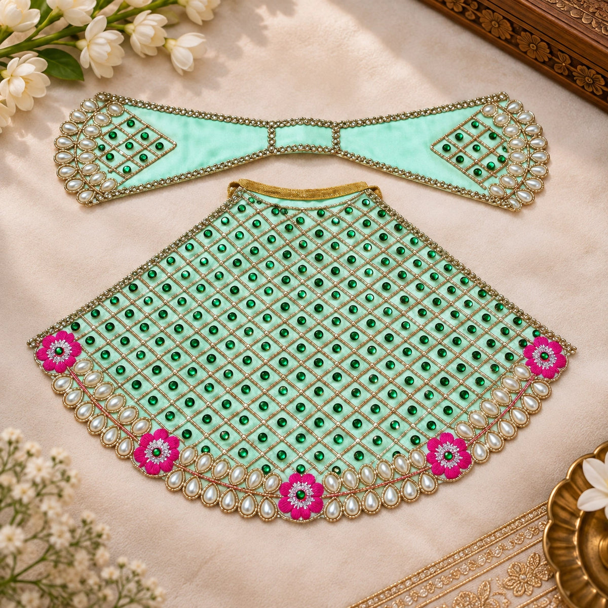 Braj Madhurima Lehenga Patka Poshak - Sea Green