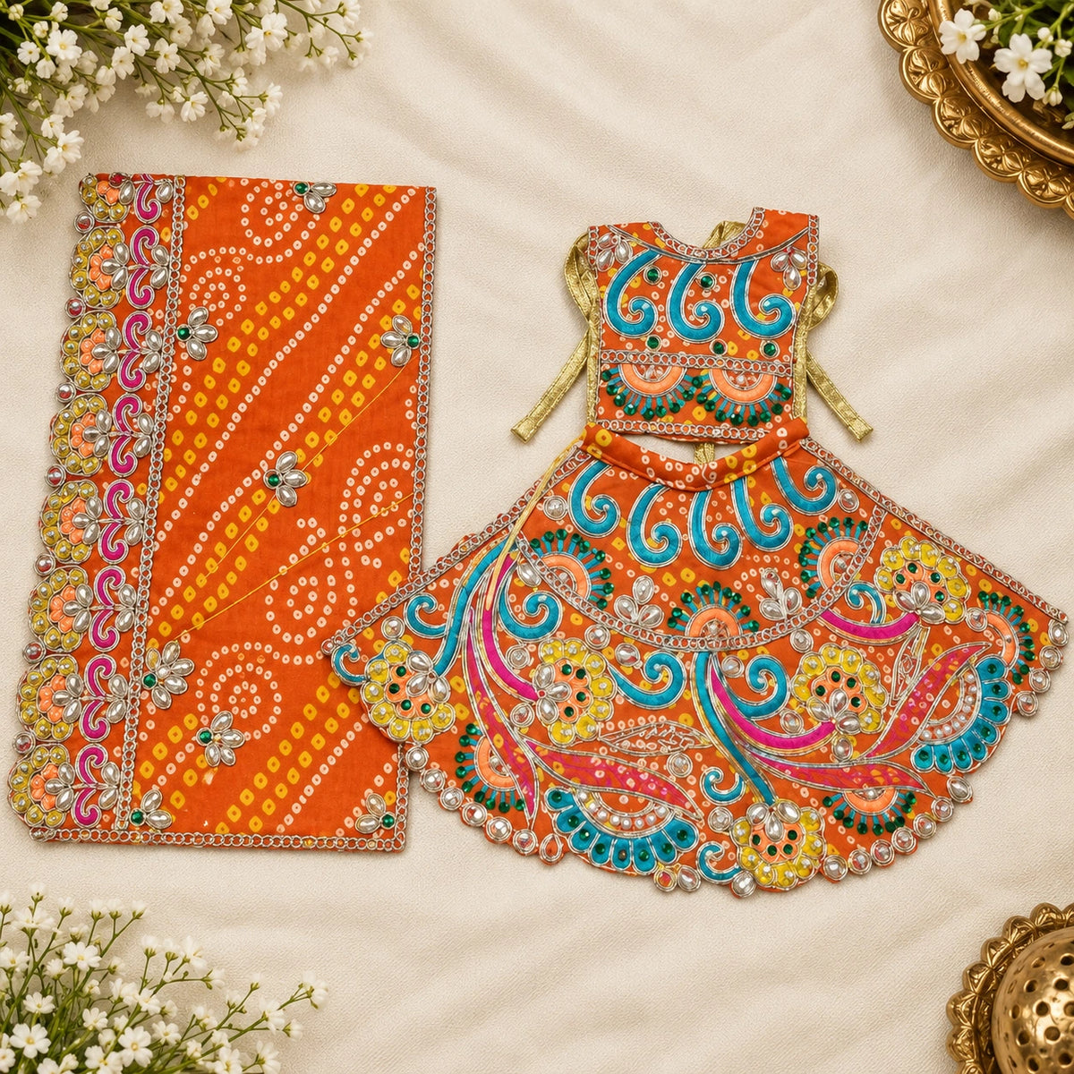 Braj Rang Utsav 3 Pcs Durga Mata Poshak - Orange