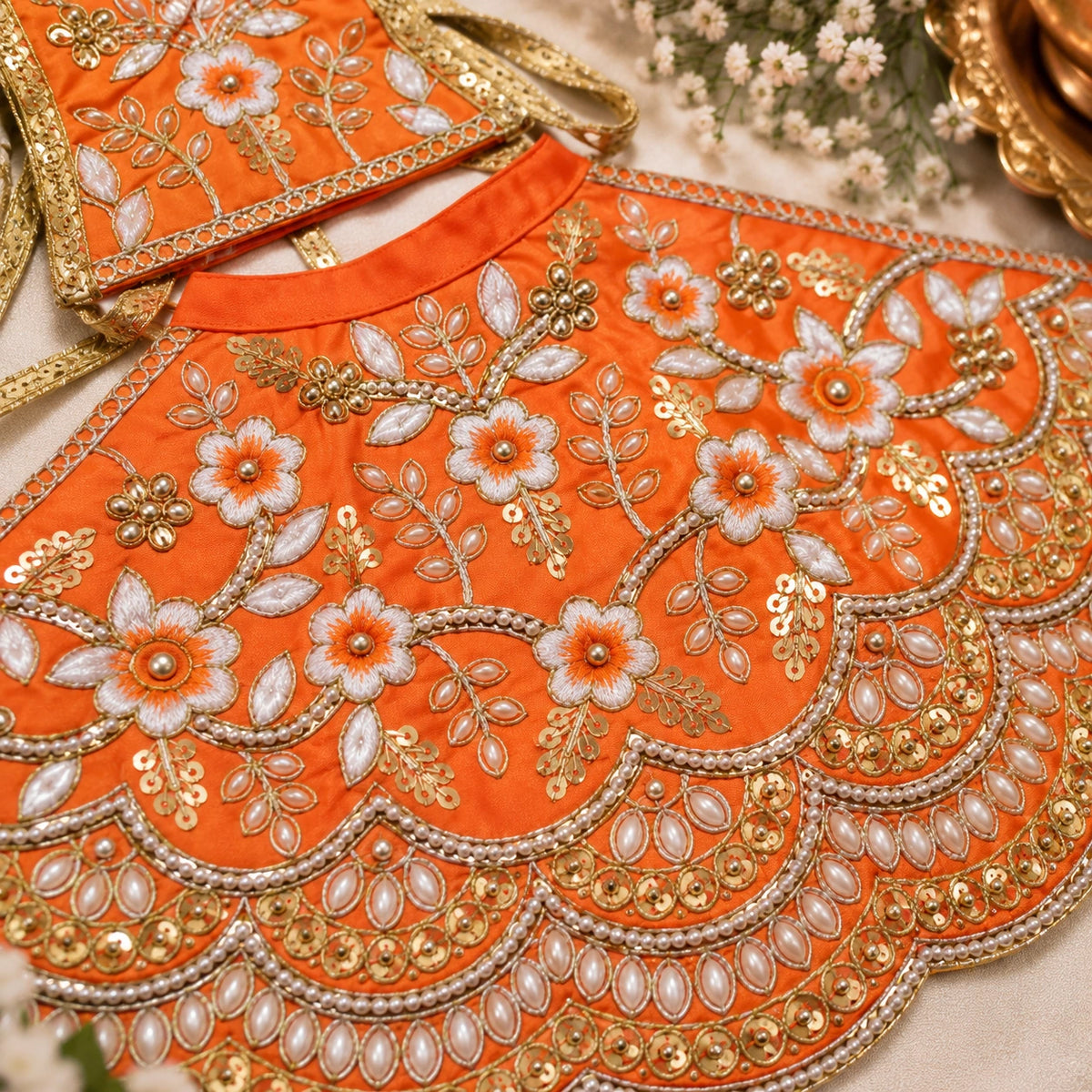 Braj Pushp Madhuri 3 Pcs Durga Mata Poshak - Orange