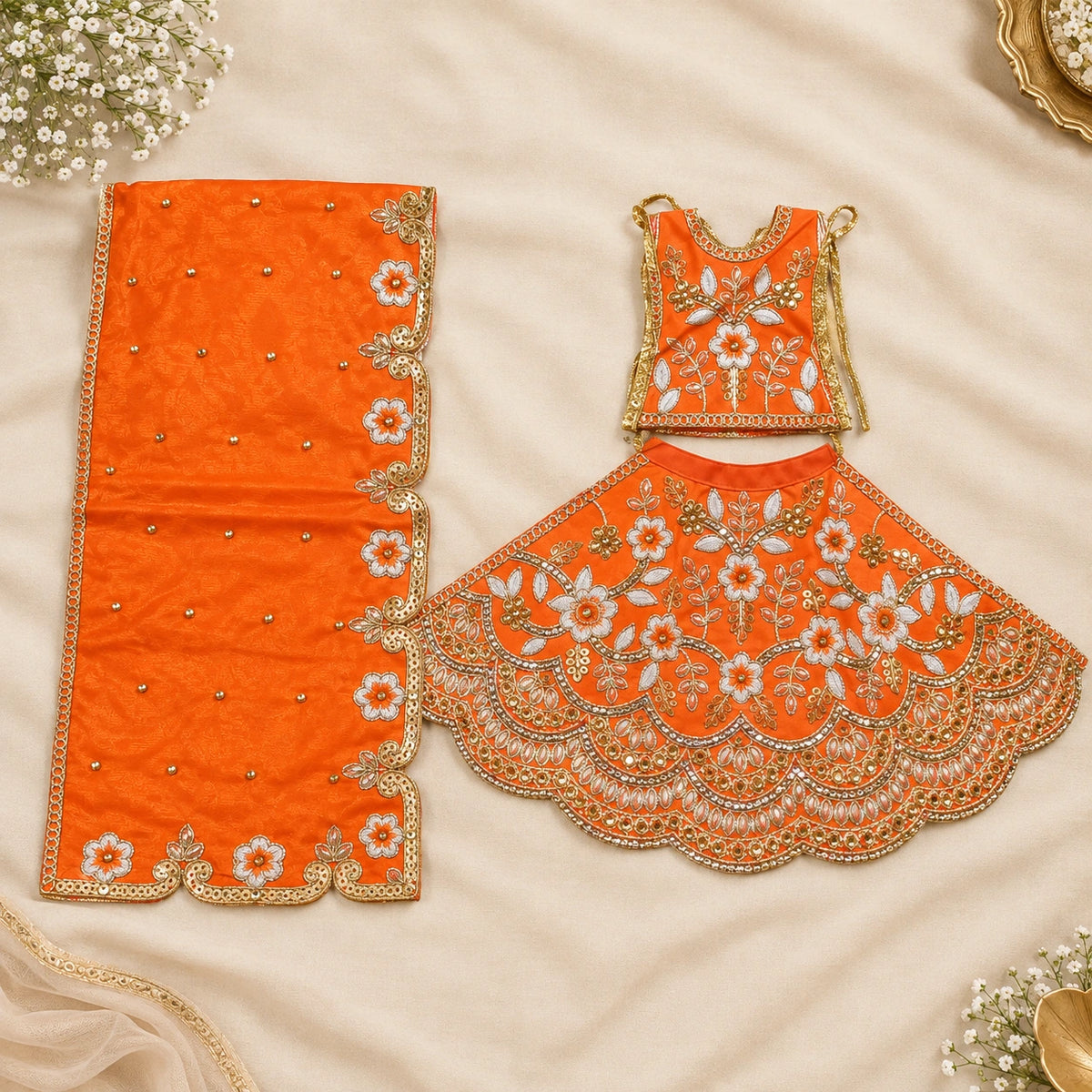 Braj Pushp Madhuri 3 Pcs Durga Mata Poshak - Orange