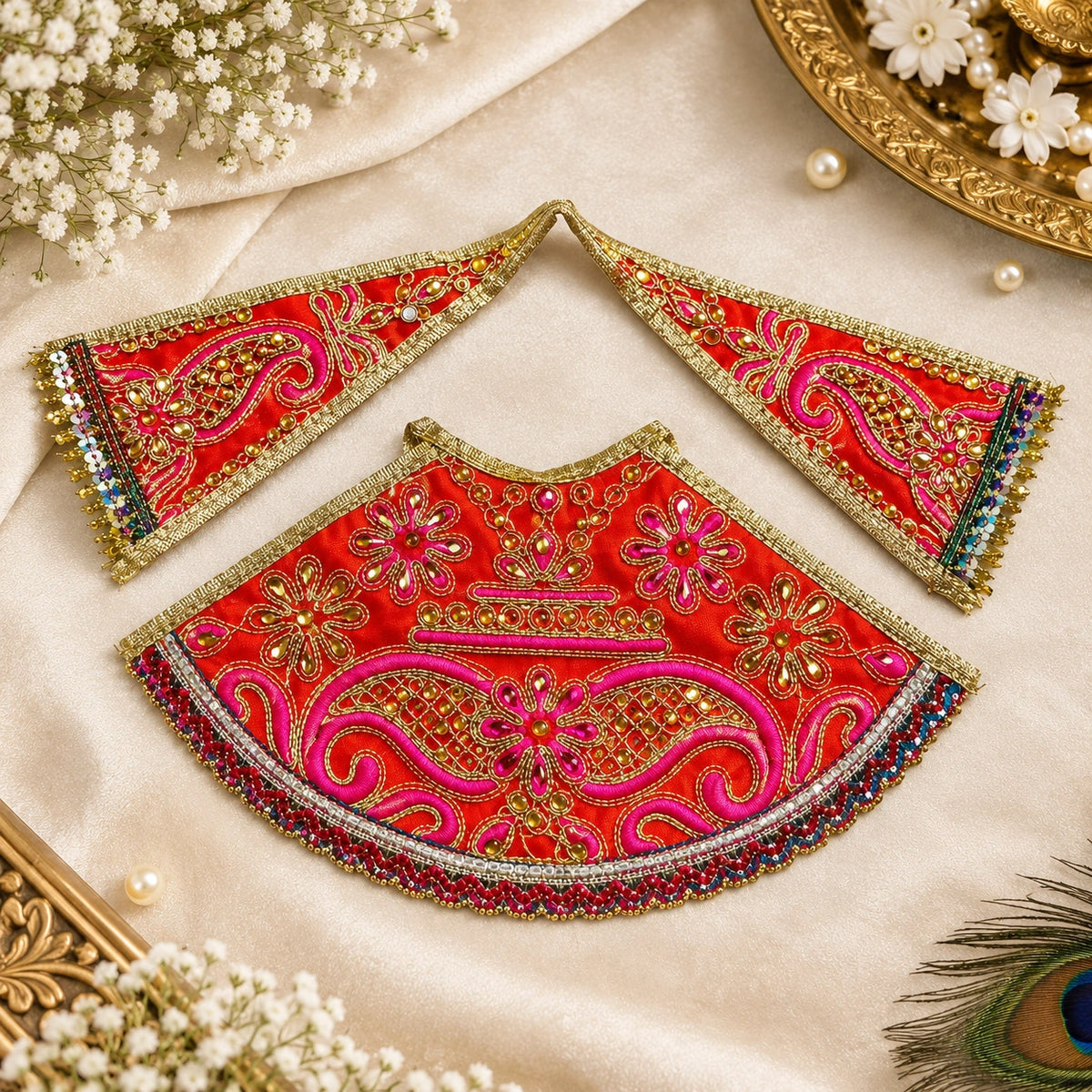 Braj Rajsi Shringar Lehenga Patka Poshak - OrangePink