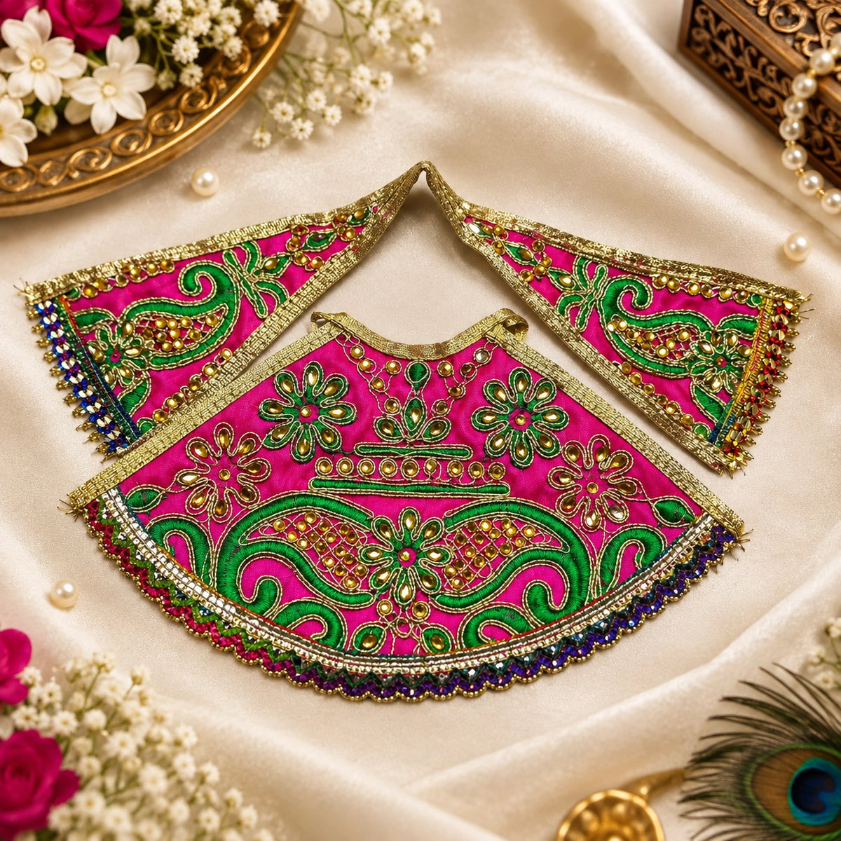 Braj Rajsi Shringar Lehenga Patka Poshak - PinkGreen
