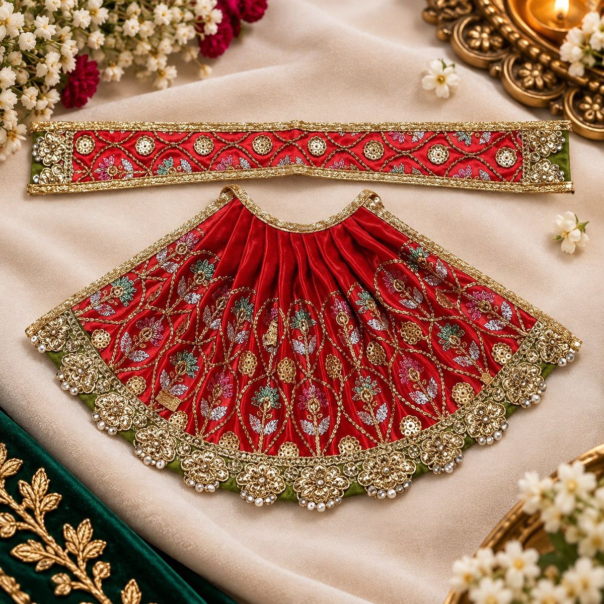 Braj Neel Vilas Lehenga Patka Poshak - Red