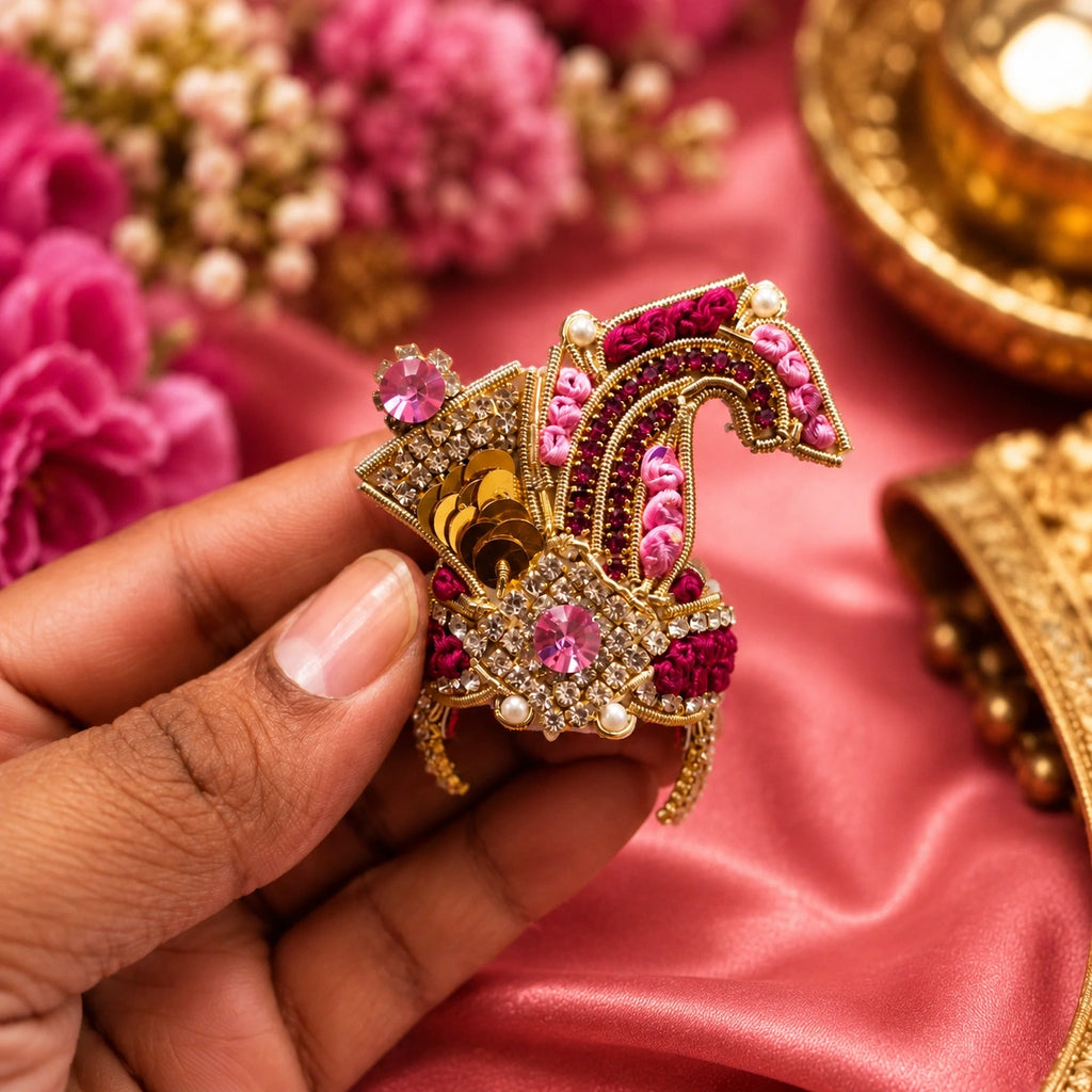 Vrindavan Gulabi Kundan Mukut for Laddu Gopal Ji