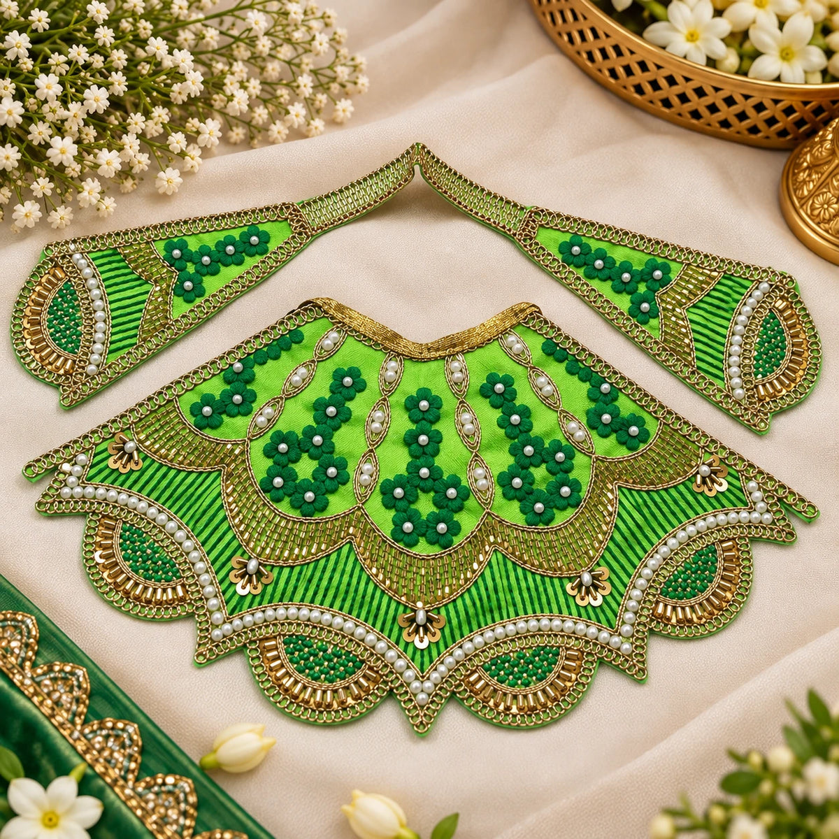Braj Pushpa Madhuri Lehenga Patka - Green