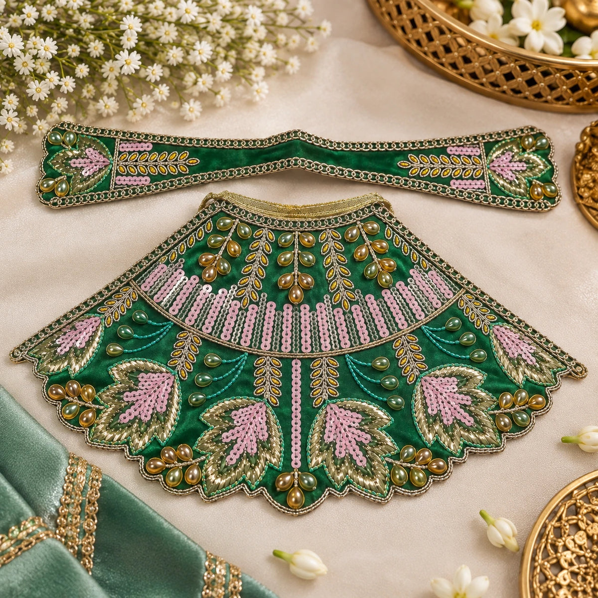 Braj Kusum Madhavi Lehenga Patka Poshak- Green