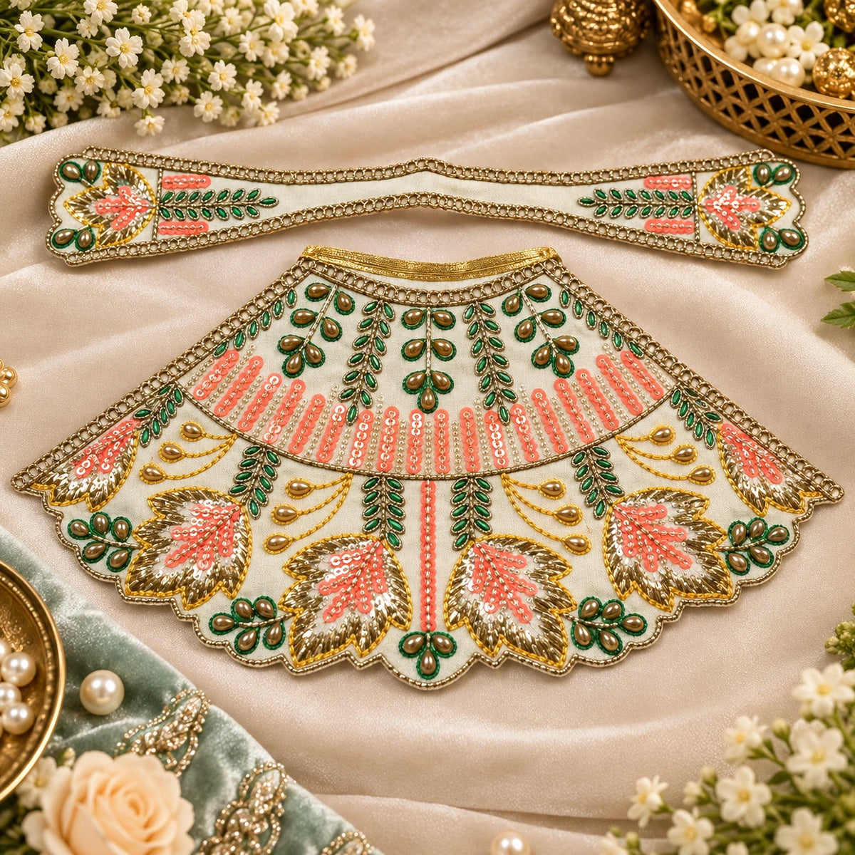 Braj Kusum Madhavi Lehenga Patka Poshak- White