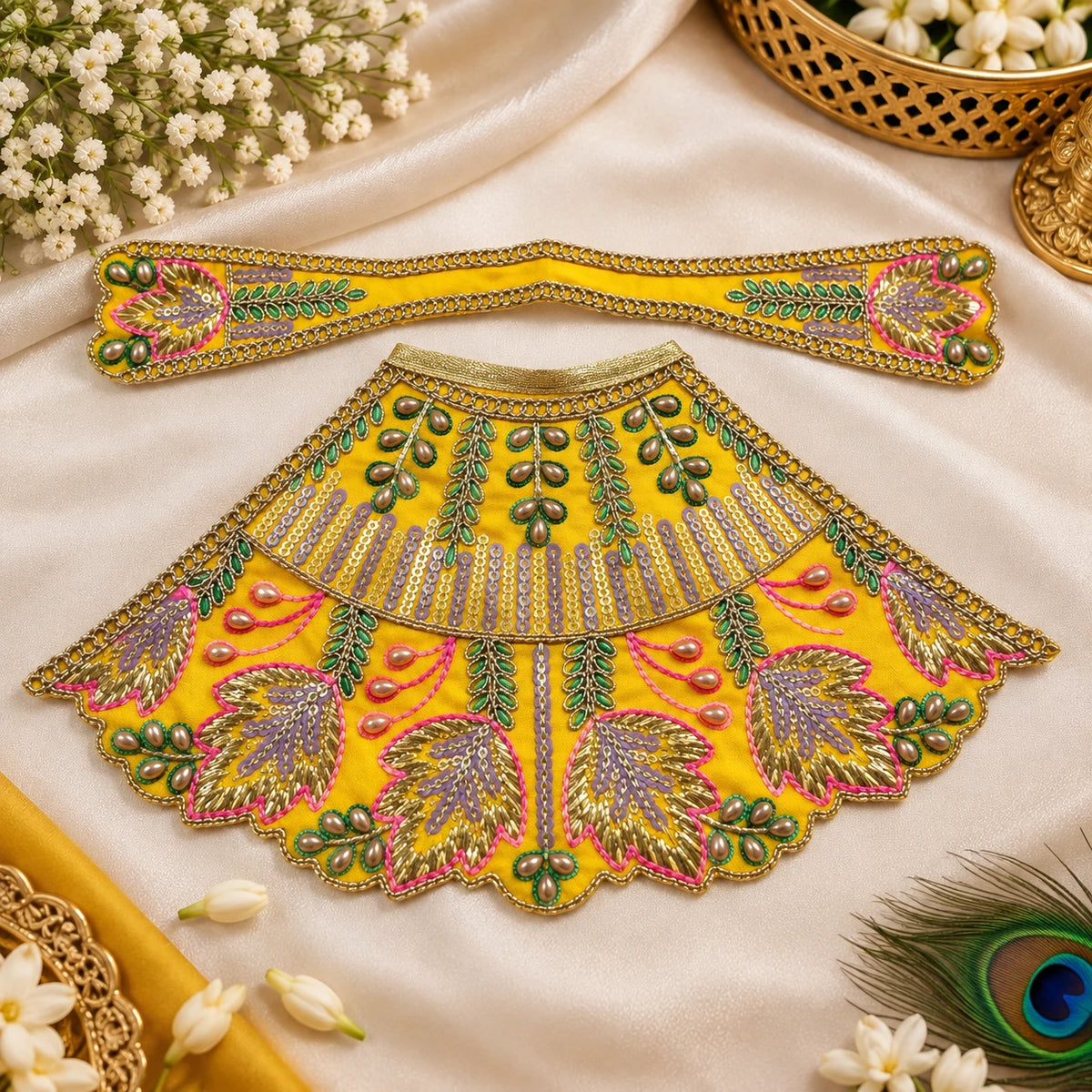 Braj Kusum Madhavi Lehenga Patka Poshak- Yellow