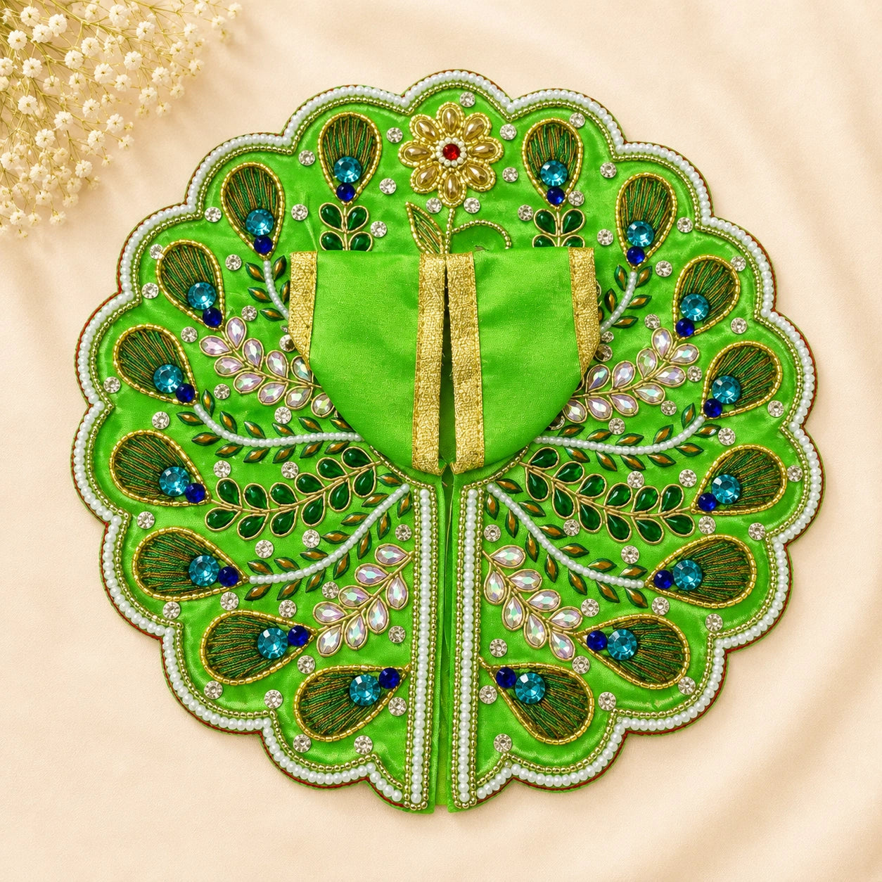 Vrindavan Ratna Morpankh Jadi Poshak-  Green